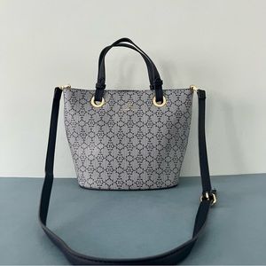 Nanette Lepore Pria Blue Logo Vegan Leather Crossbody‎ Bucket Bag